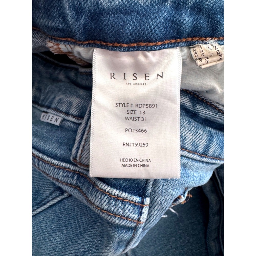 Risen Los Angeles Straight Leg Jeans Light Wash Frayed Hem Pants Size 13/31 - Picture 4 of 5